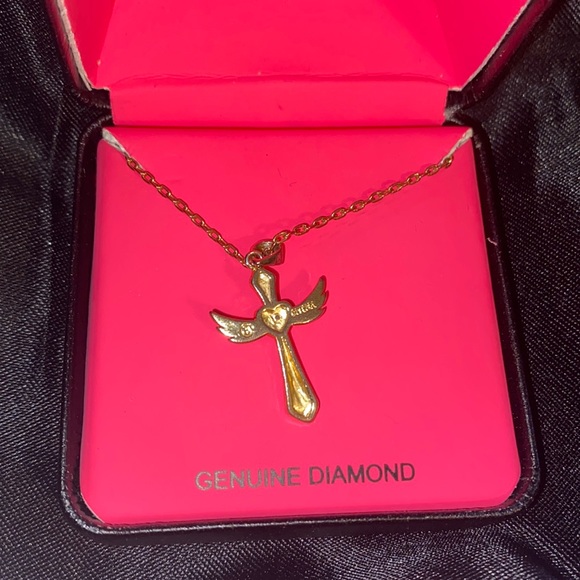 2 Dolce Giavonna Genuine Diamond 10” Kids Cross Necklace. - Picture 5 of 9